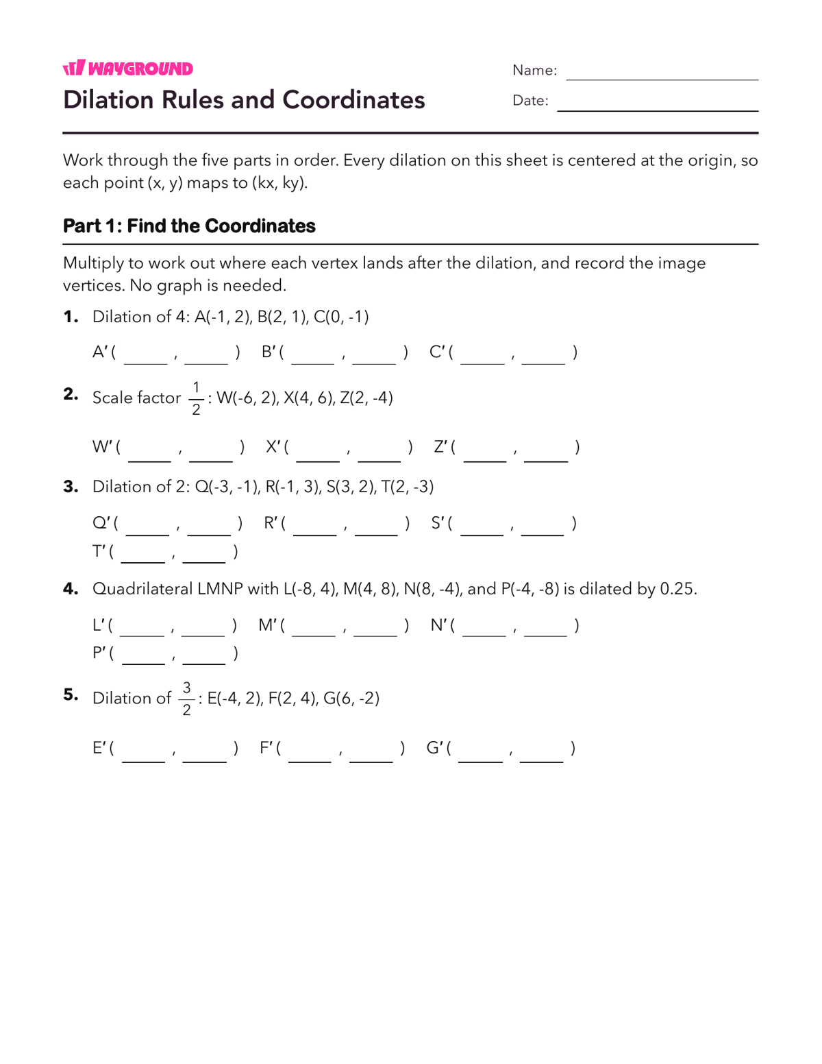 Dilation Rules and Coordinates - Printable Dilasi Lembar-kerja Kelas 8 - Wayground