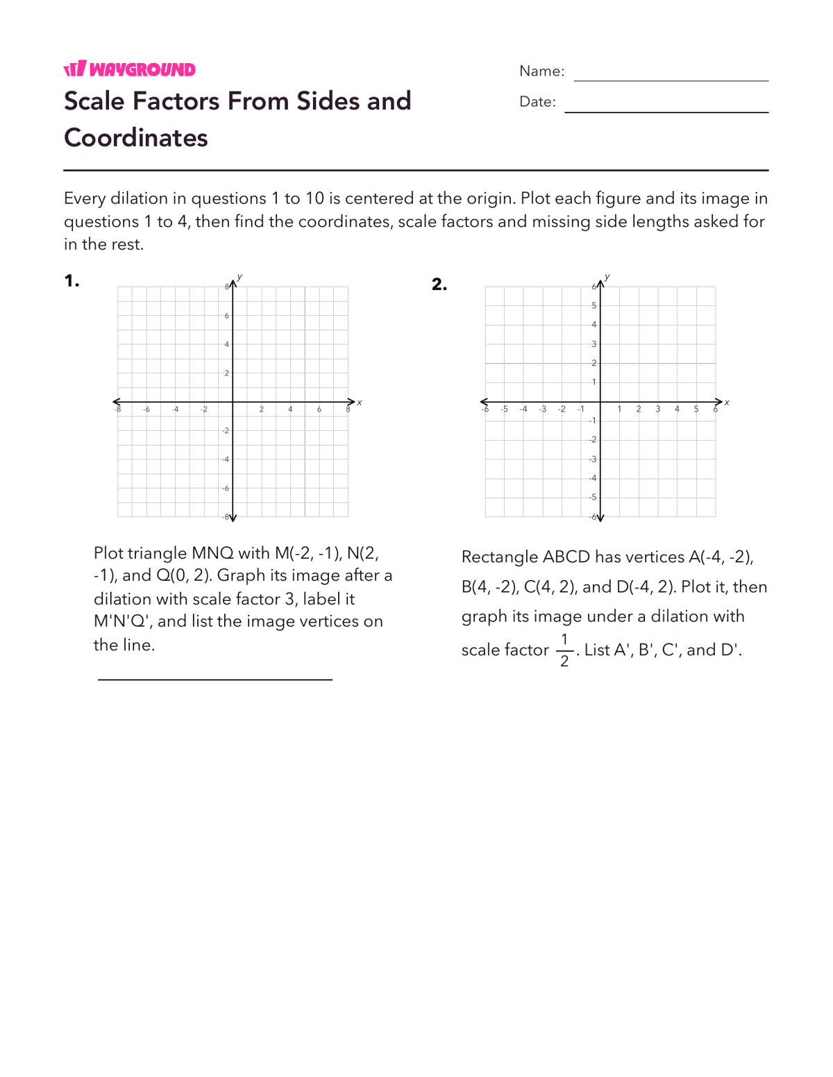 Scale Factors From Sides and Coordinates - Printable Dilasi Lembar-kerja Kelas 8 - Wayground
