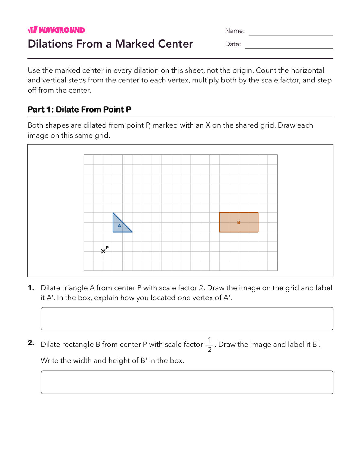 Dilations From a Marked Center - Printable Dilasi Lembar-kerja Kelas 8 - Wayground