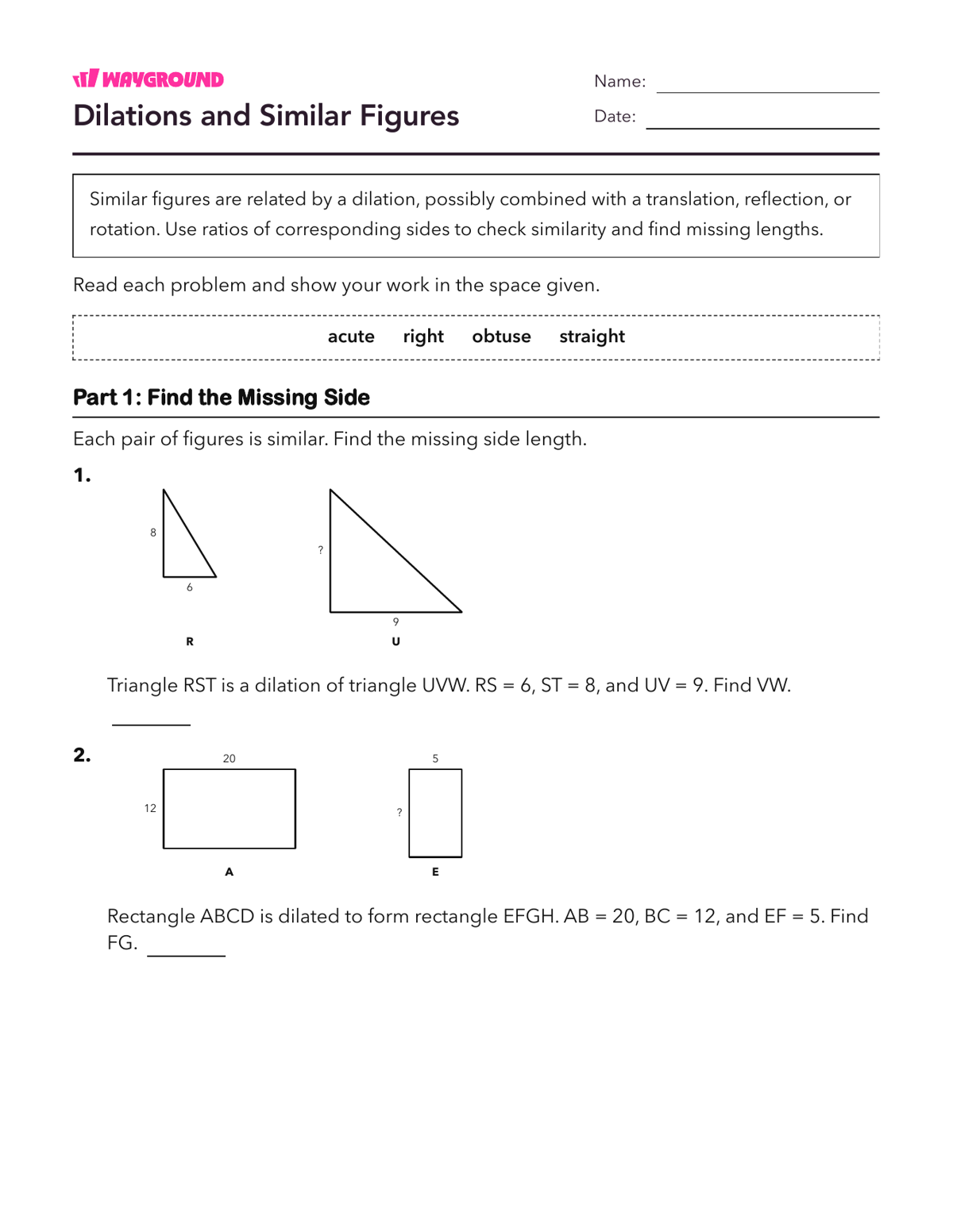 Dilations and Similar Figures - Printable Dilasi Lembar-kerja Kelas 8 - Wayground