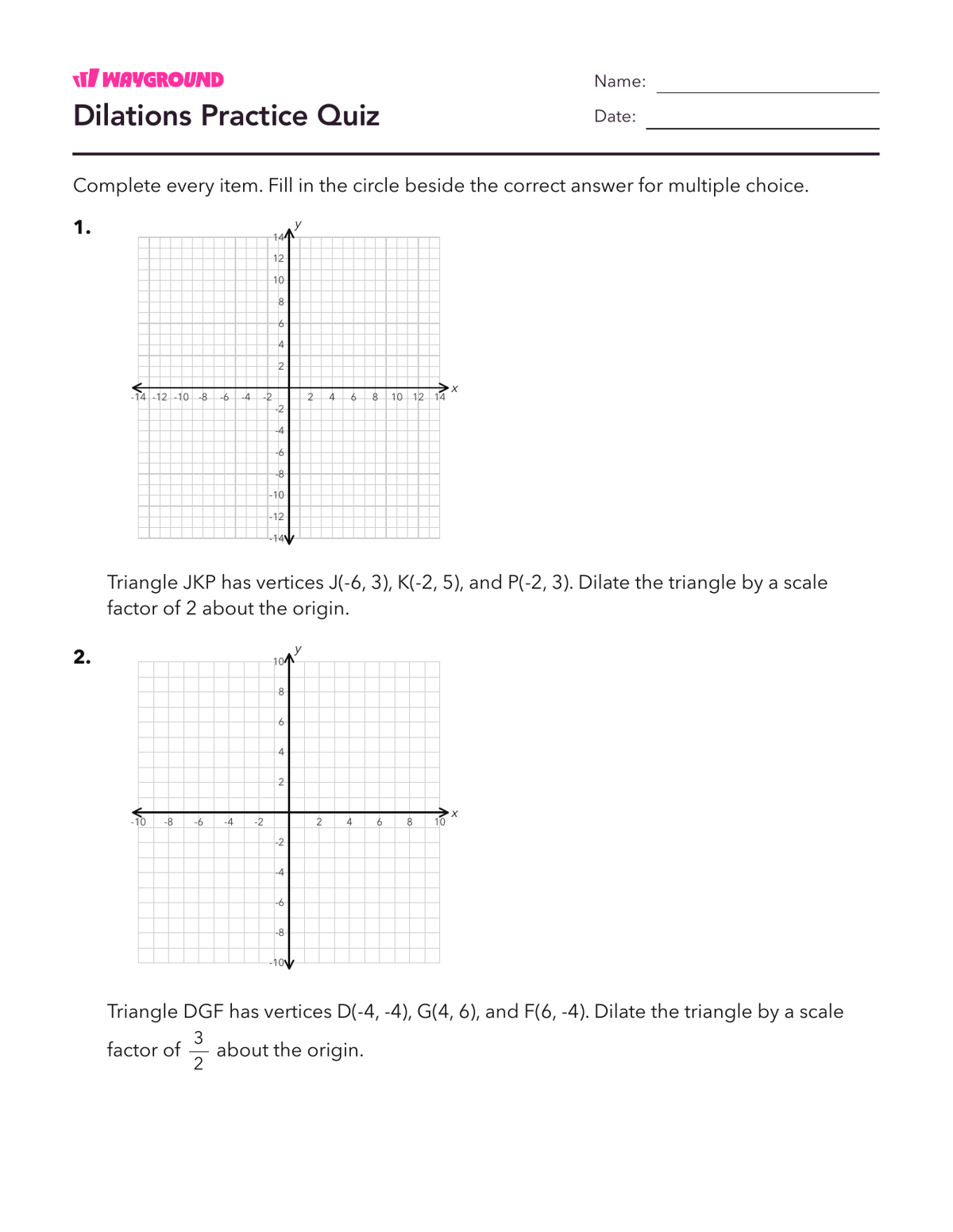 Dilations Practice Quiz - Printable Dilasi Lembar-kerja Kelas 8 - Wayground