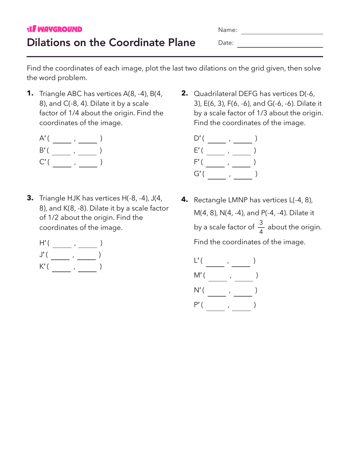 Dilations on the Coordinate Plane - Printable Dilasi Lembar-kerja Kelas 8 - Wayground