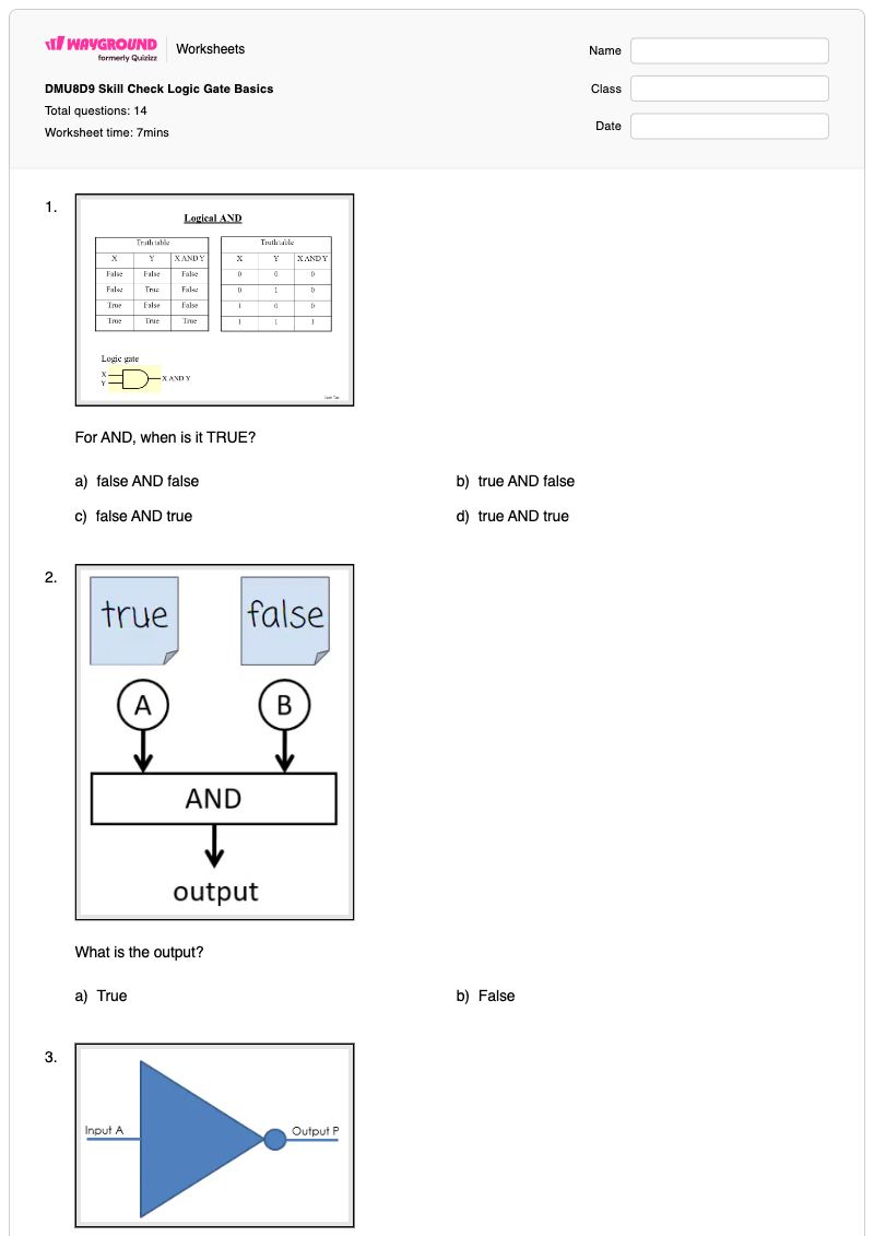 DMU8D9 Skill Check Logic Gate Basics - Printable Logic-and-reasoning-puzzles Worksheets Grade 12 - Wayground