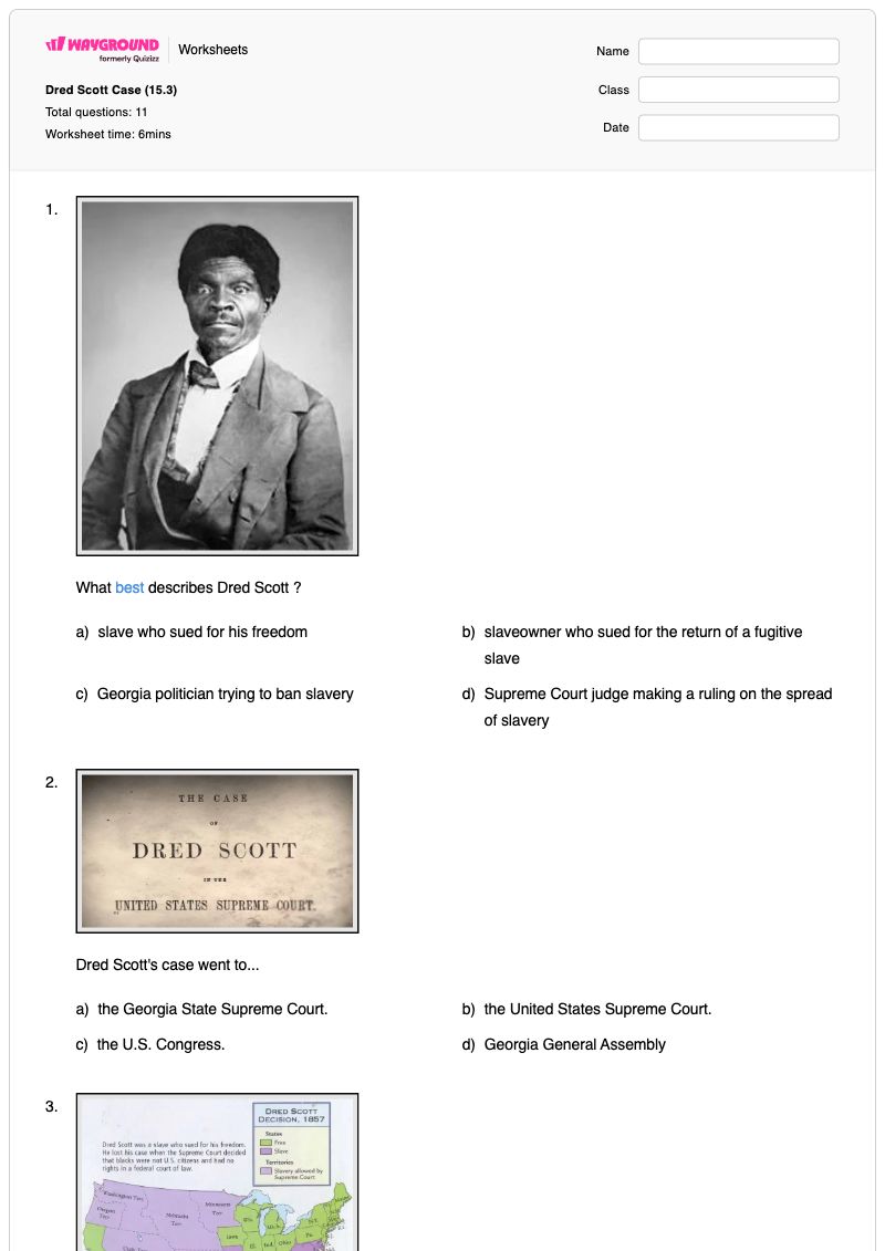 Dred Scott Case (15.3) - พิมพ์ได้ Decision-making เวิร์กชีท ระดับ 8 - Wayground