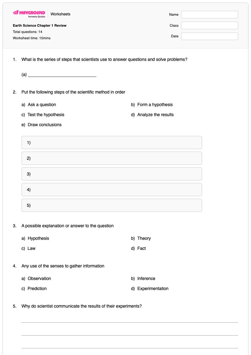 Earth Science Chapter 1 Review - พิมพ์ได้ Scientific-observation เวิร์กชีท - Wayground