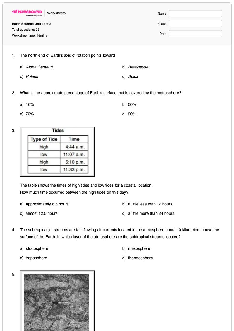 Earth Science Unit Test 2 - พิมพ์ได้ Earth-science-graph-analysis เวิร์กชีท ระดับ 10 - Wayground