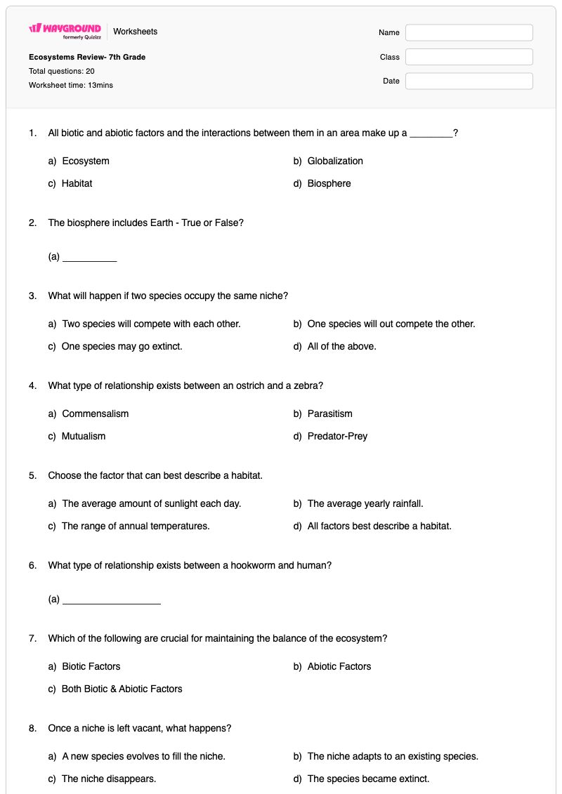 Ecosystems Review- 7th Grade - พิมพ์ได้ Human-population-growth เวิร์กชีท ระดับ 7 - Wayground