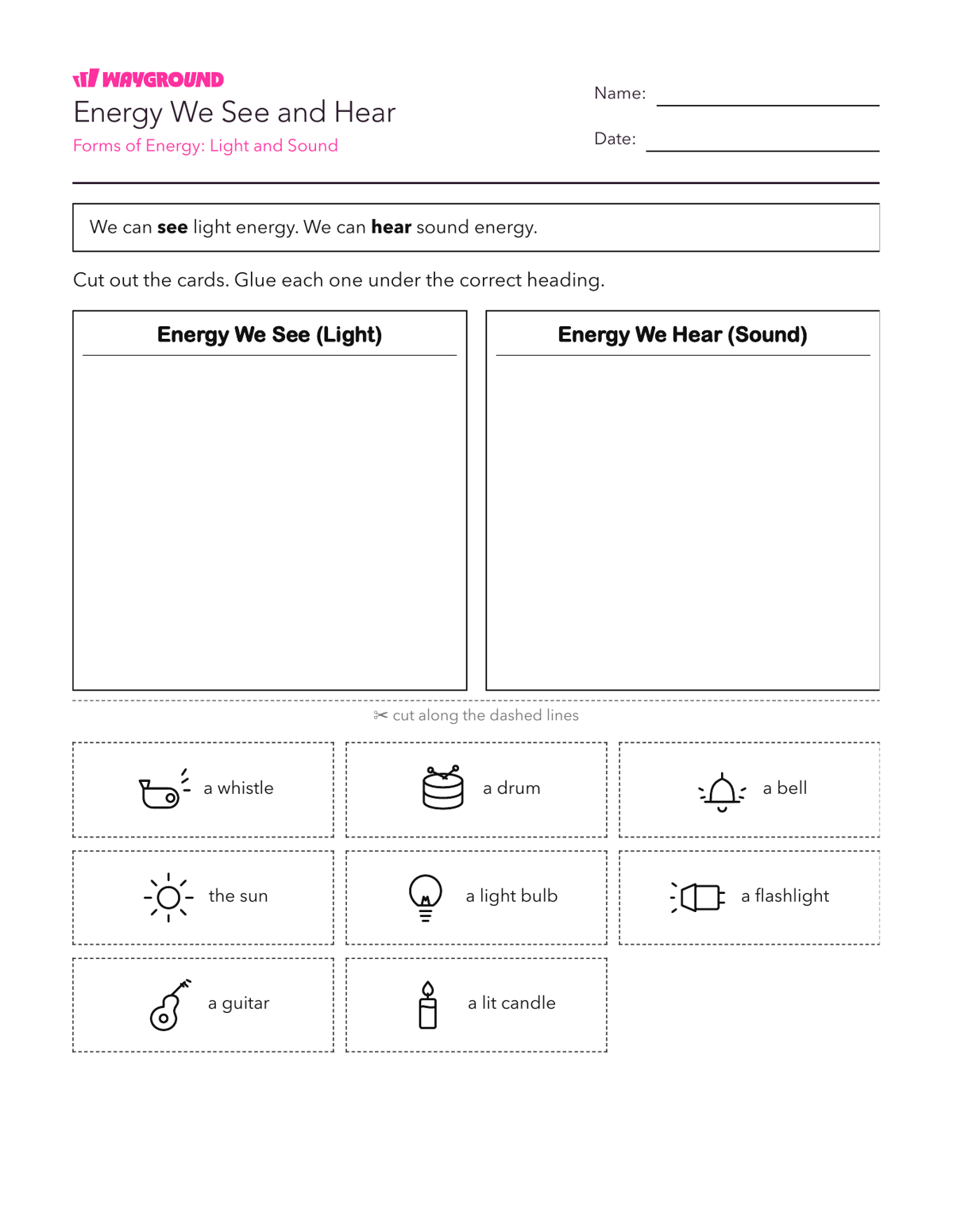 Energy We See and Hear - Printable Năng-lượng Phiếu-bài-tập Lớp 1 - Quizizz