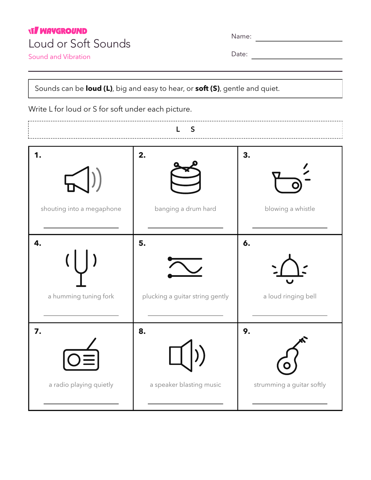 Loud or Soft Sounds - Printable Năng-lượng Phiếu-bài-tập Lớp 1 - Quizizz