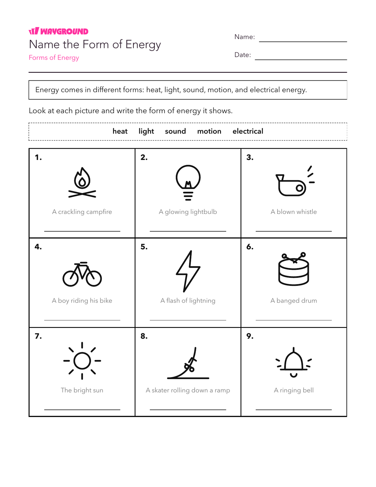Name the Form of Energy - Có thể in Năng-lượng Phiếu-bài-tập Lớp 3 - Quizizz