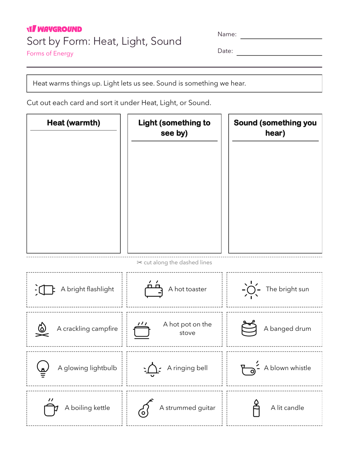 Sort by Form: Heat, Light, Sound - Có thể in Năng-lượng Phiếu-bài-tập Lớp 3 - Quizizz