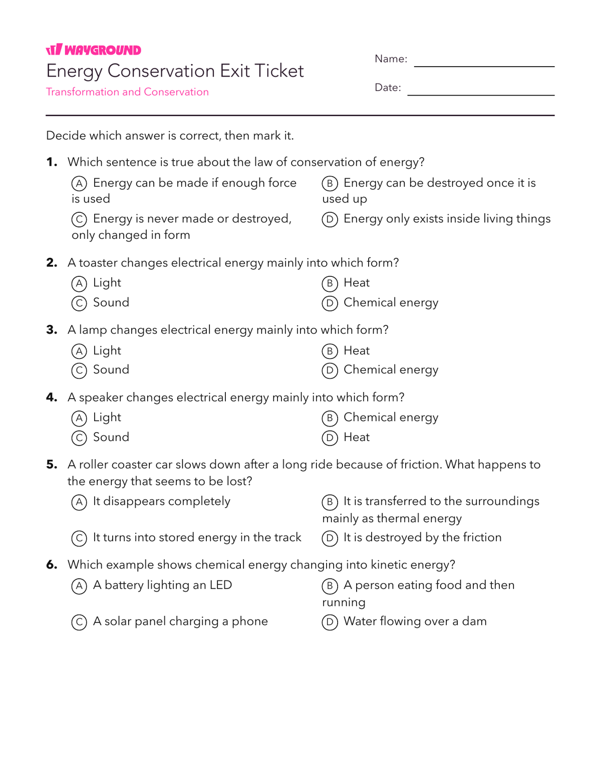 Energy Conservation Exit Ticket - Printable Năng-lượng Phiếu-bài-tập Lớp 6 - Quizizz