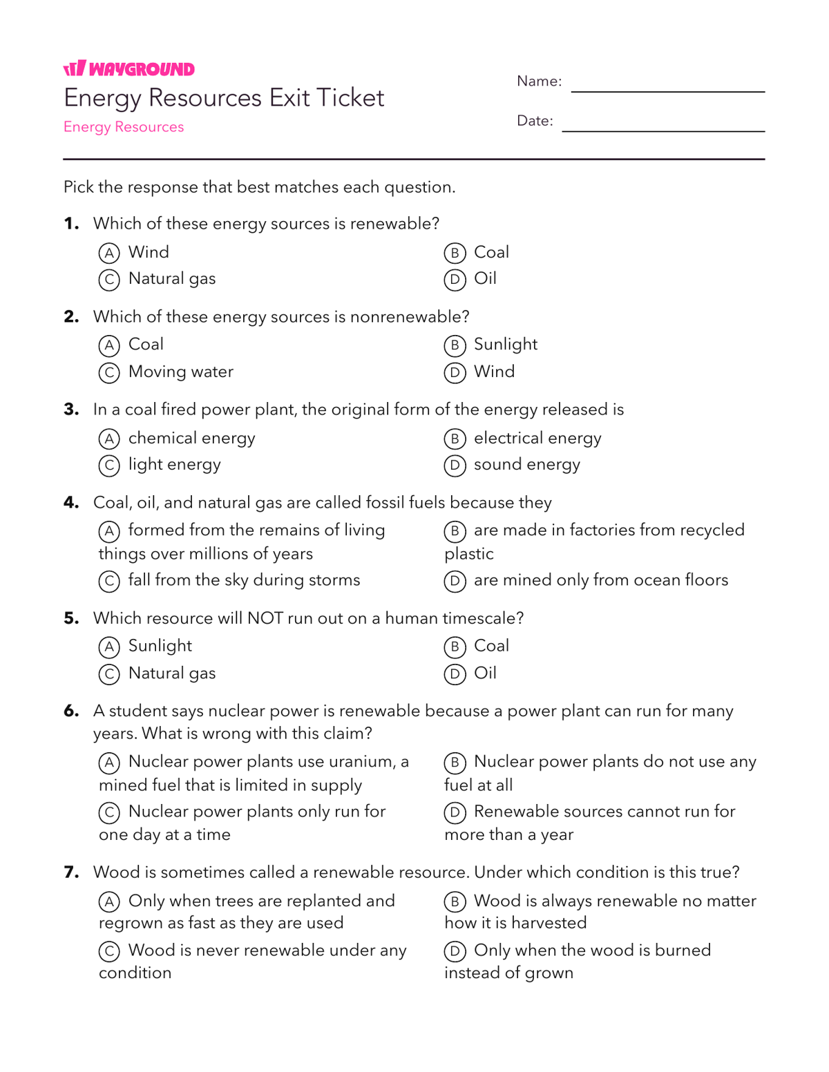 Energy Resources Exit Ticket - Có thể in Năng-lượng Phiếu-bài-tập Lớp 7 - Quizizz