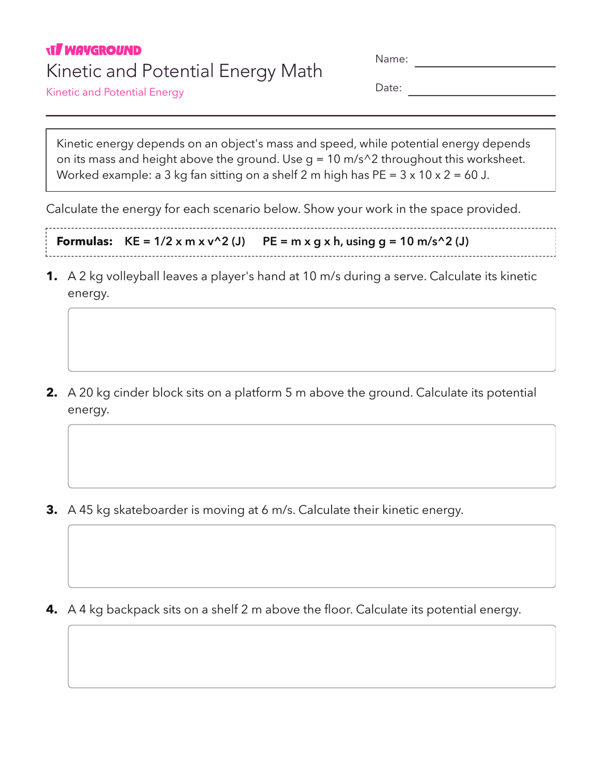 Kinetic and Potential Energy Math - Có thể in Năng-lượng Phiếu-bài-tập Lớp 8 - Quizizz