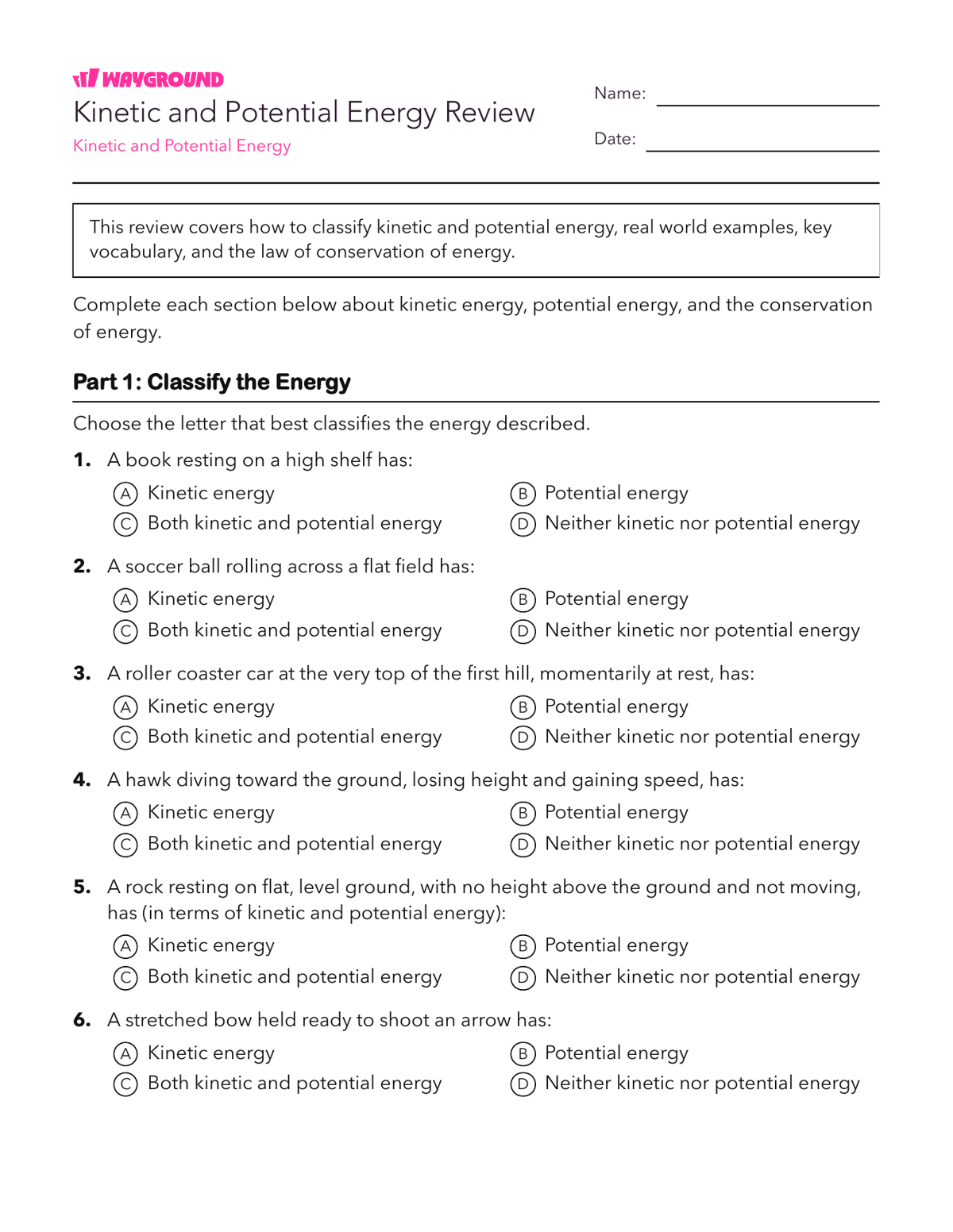 Kinetic and Potential Energy Review - Có thể in Năng-lượng Phiếu-bài-tập Lớp 8 - Quizizz