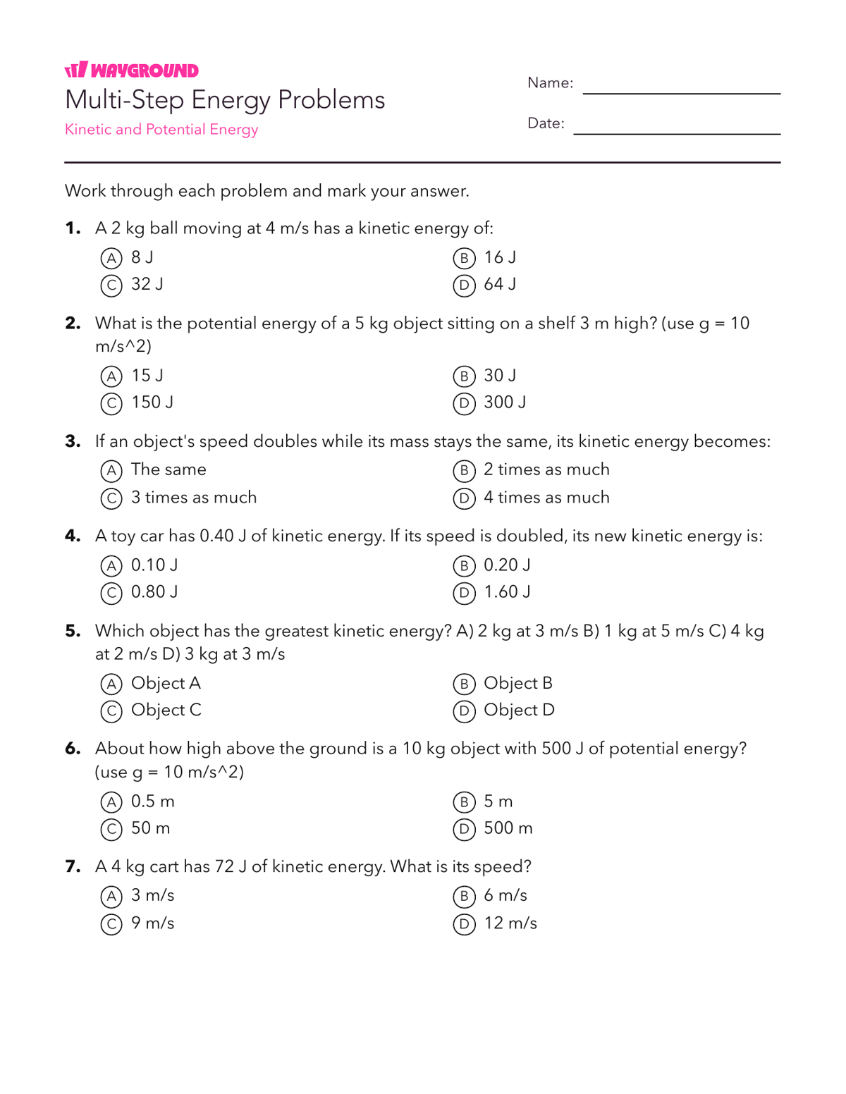 Multi-Step Energy Problems - Có thể in Năng-lượng Phiếu-bài-tập Lớp 8 - Quizizz