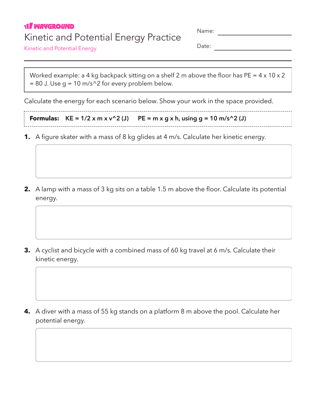 Kinetic and Potential Energy Practice - Có thể in Năng-lượng Phiếu-bài-tập Lớp 8 - Quizizz