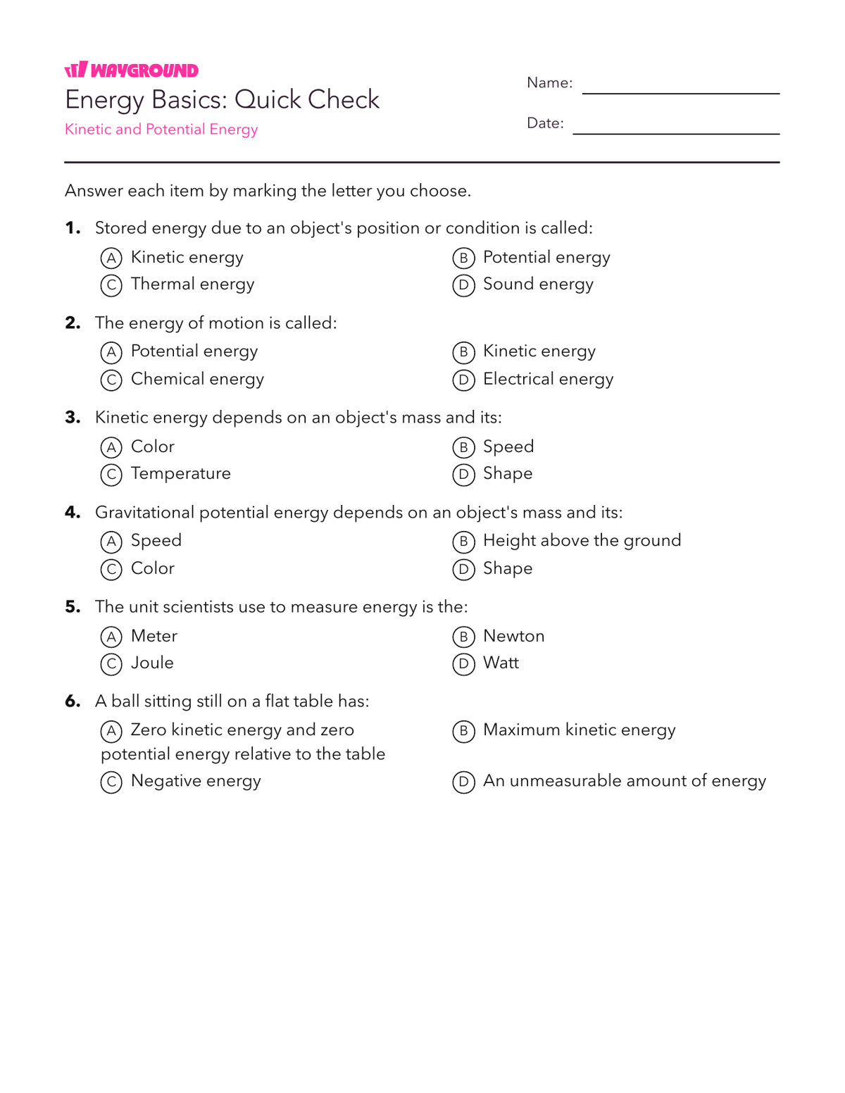 Energy Basics: Quick Check - Có thể in Năng-lượng Phiếu-bài-tập Lớp 8 - Quizizz