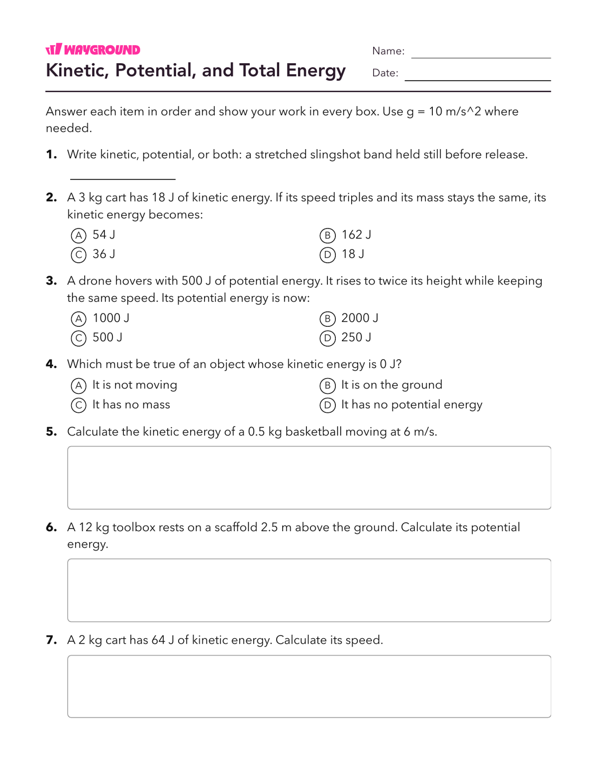 Kinetic, Potential, and Total Energy - Có thể in Năng-lượng Phiếu-bài-tập Lớp 8 - Quizizz