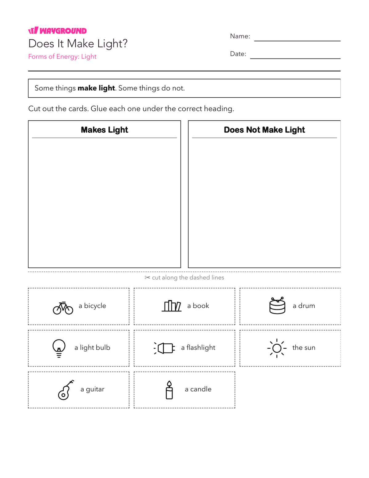 Does It Make Light? - พิมพ์ได้ พลังงาน เวิร์กชีท โรงเรียนอนุบาล - Wayground