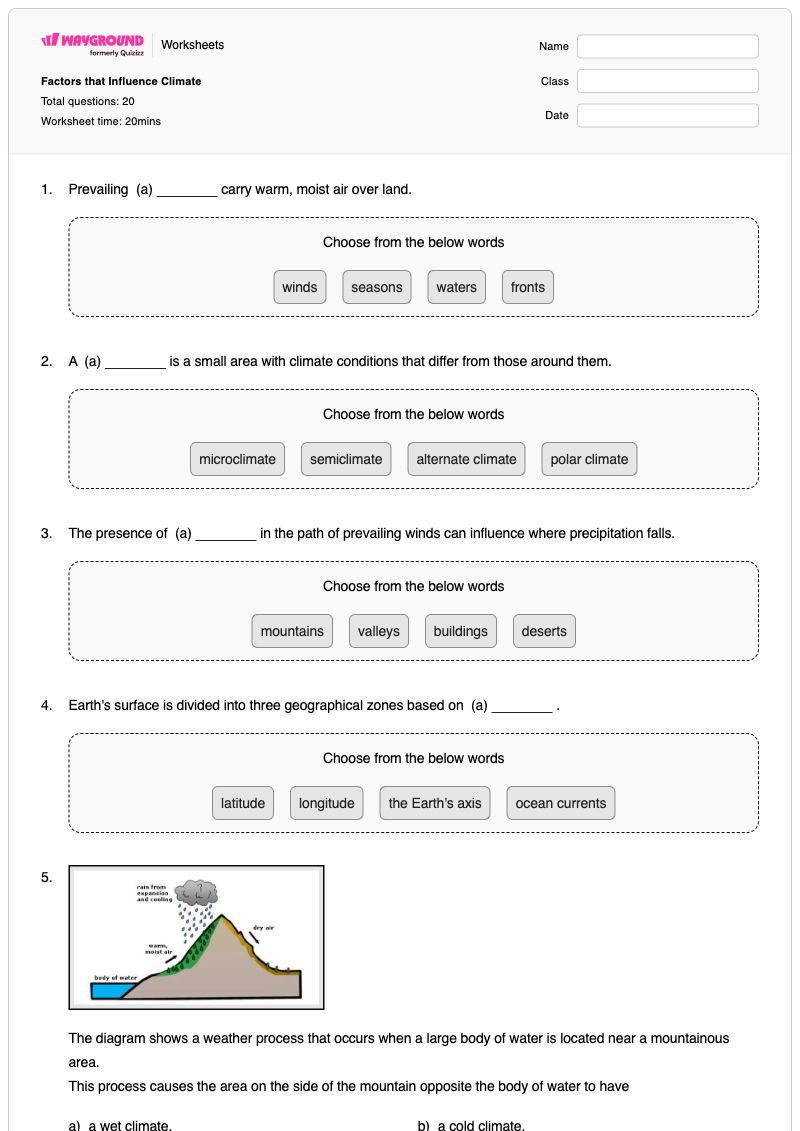 Factors that Influence Climate - พิมพ์ได้ ประสบการณ์เลวร้ายในวัยเด็ก เวิร์กชีท ระดับ 6 - Wayground