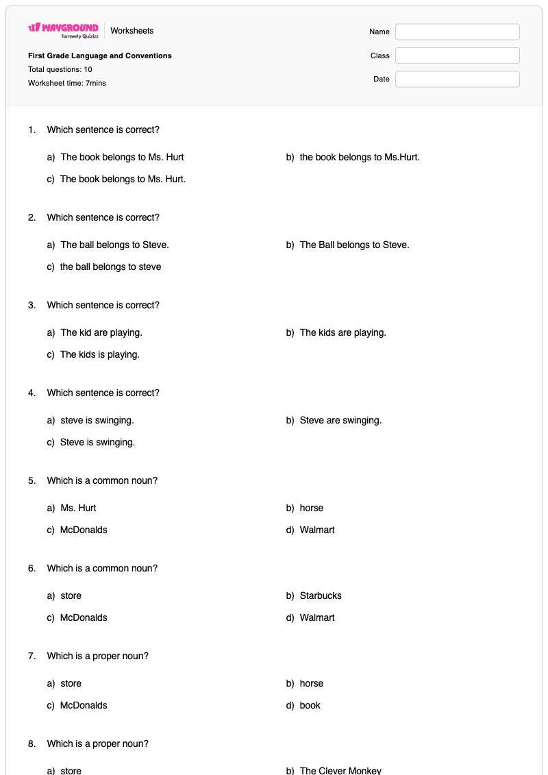 First Grade Language and Conventions - พิมพ์ได้ Naming-conventions เวิร์กชีท ระดับ 1 - Wayground