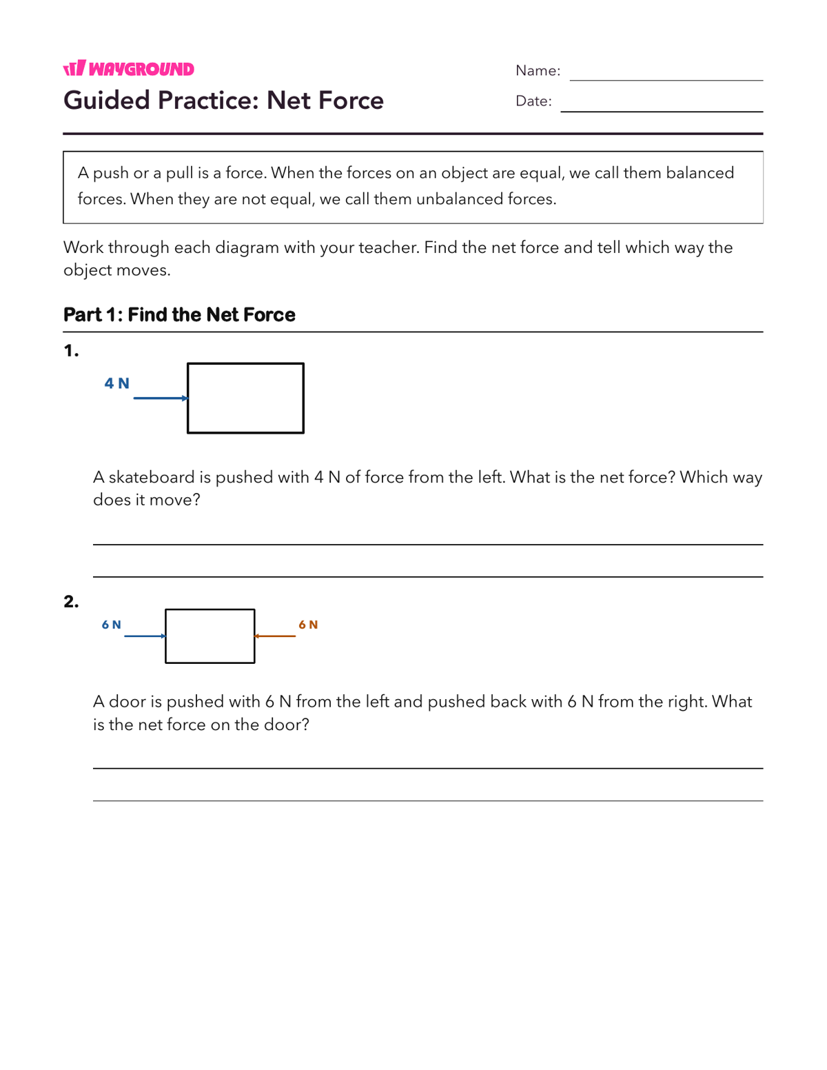 Guided Practice: Net Force - Nadający się do druku Siły-i-ruch Karty-pracy Klasa 3 - Wayground