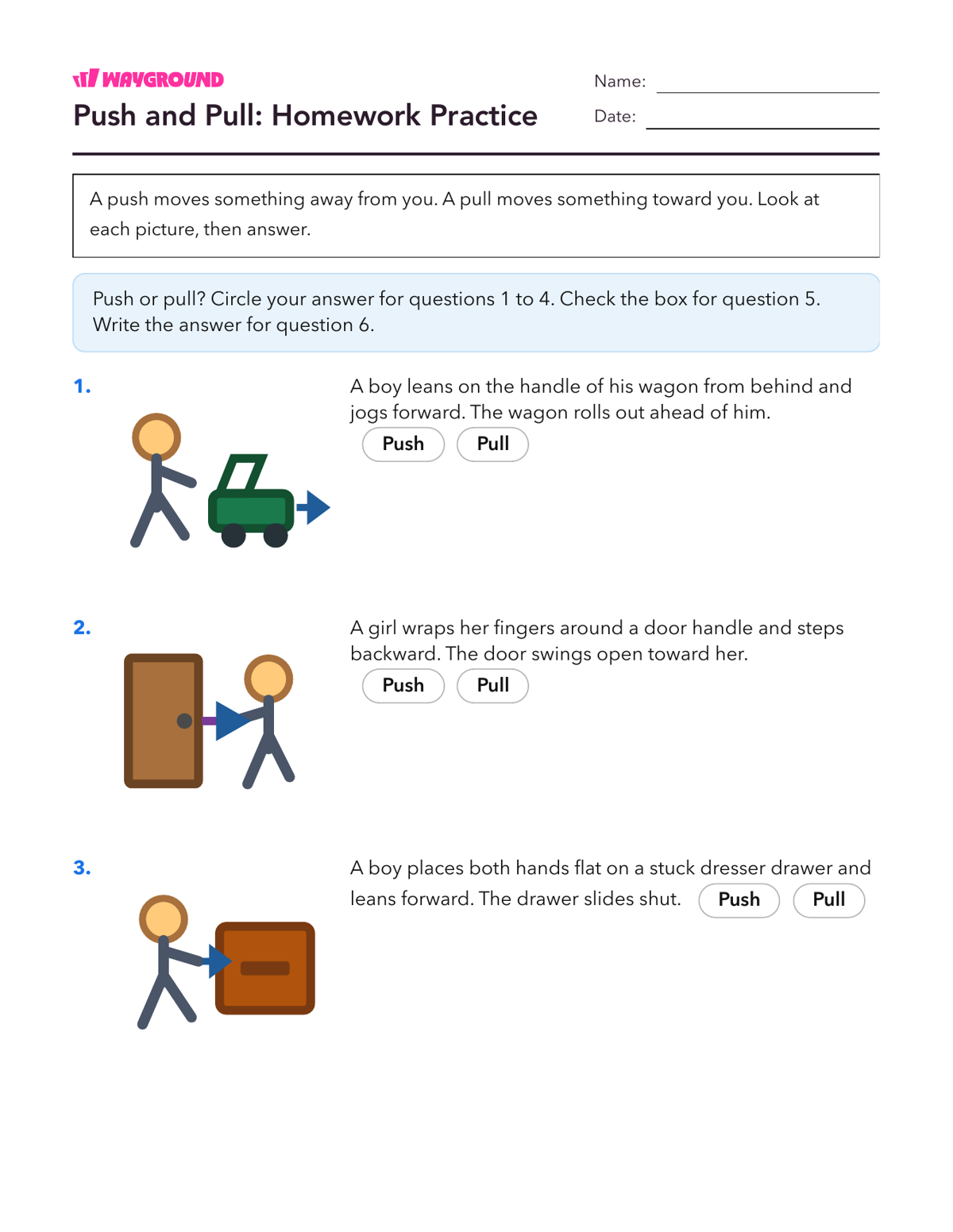 Push and Pull: Homework Practice - Nadający się do druku Siły-i-ruch Karty-pracy Klasa 3 - Wayground