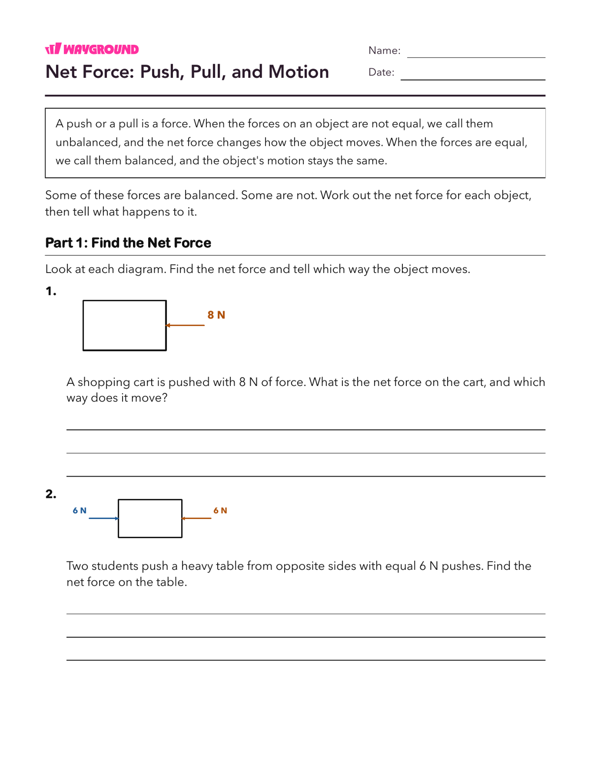 Net Force: Push, Pull, and Motion - Printable Forces-and-motion Worksheets Class 4 - Wayground