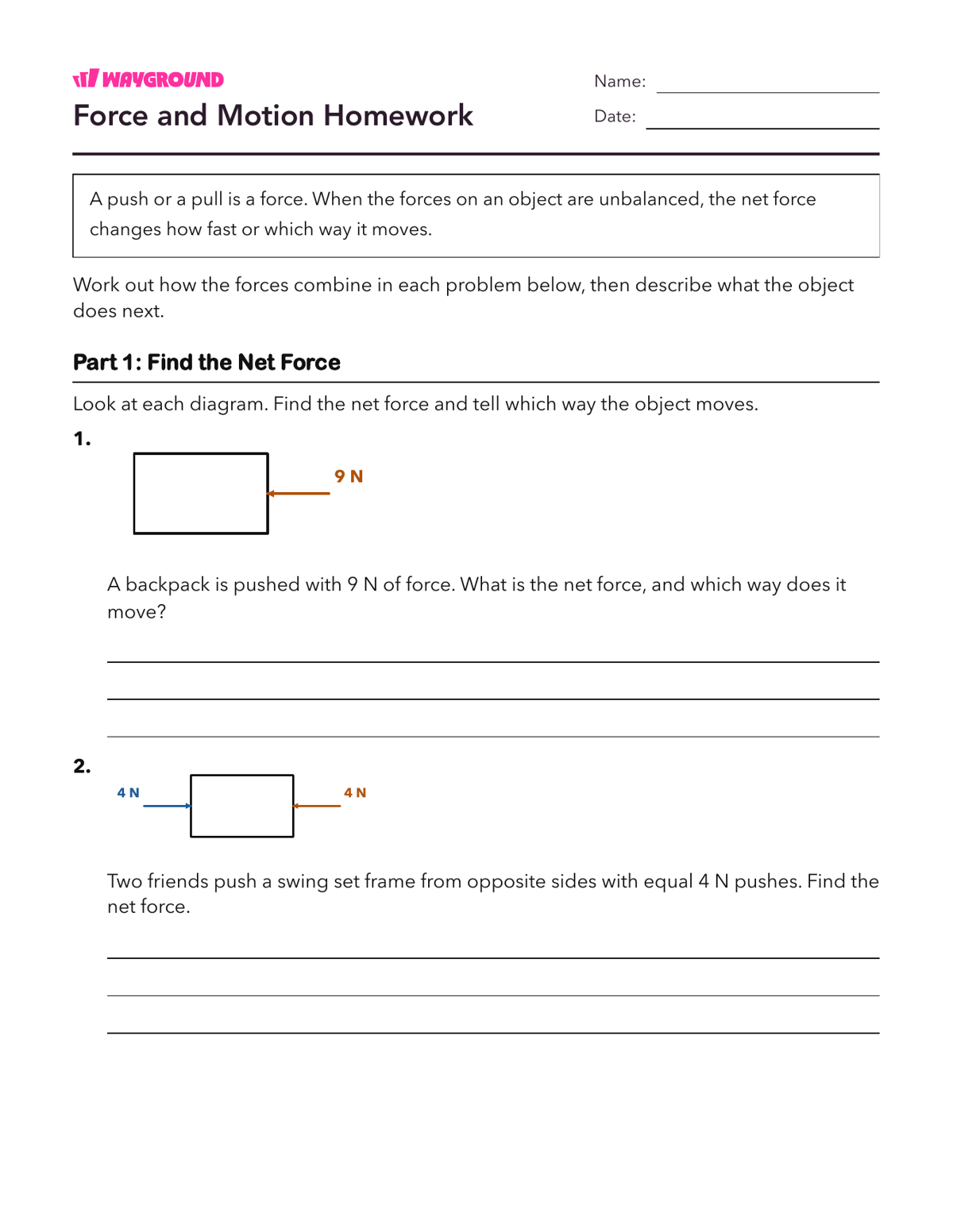 Force and Motion Homework - Printable Forces-and-motion Worksheets Class 4 - Wayground