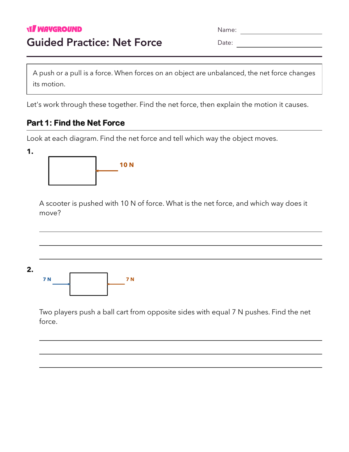 Guided Practice: Net Force - Printable Forces-and-motion Worksheets Class 4 - Wayground
