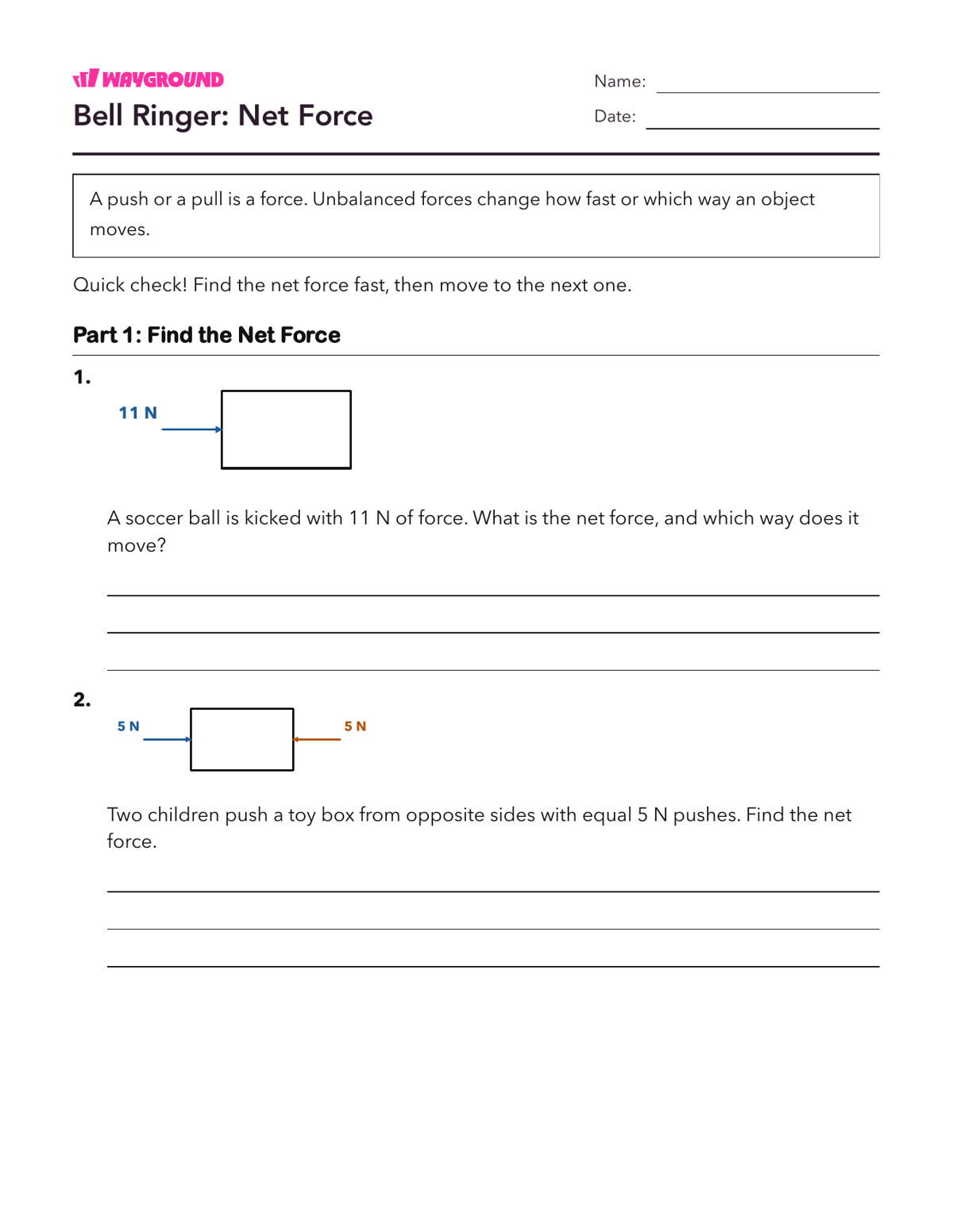 Bell Ringer: Net Force - Printable Forces-and-motion Worksheets Class 4 - Wayground
