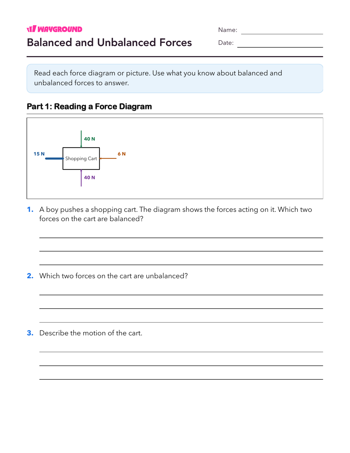 Balanced and Unbalanced Forces - Printable Forces-and-motion Worksheets Class 4 - Wayground
