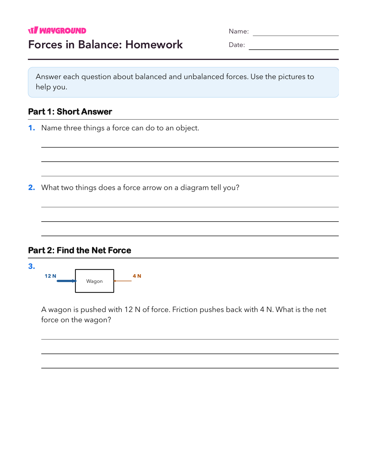 Forces in Balance: Homework - Printable Forces-and-motion Worksheets Class 4 - Wayground
