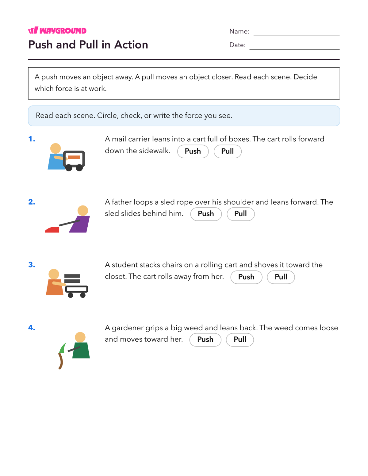 Push and Pull in Action - Printable Forces-and-motion Worksheets Class 4 - Wayground