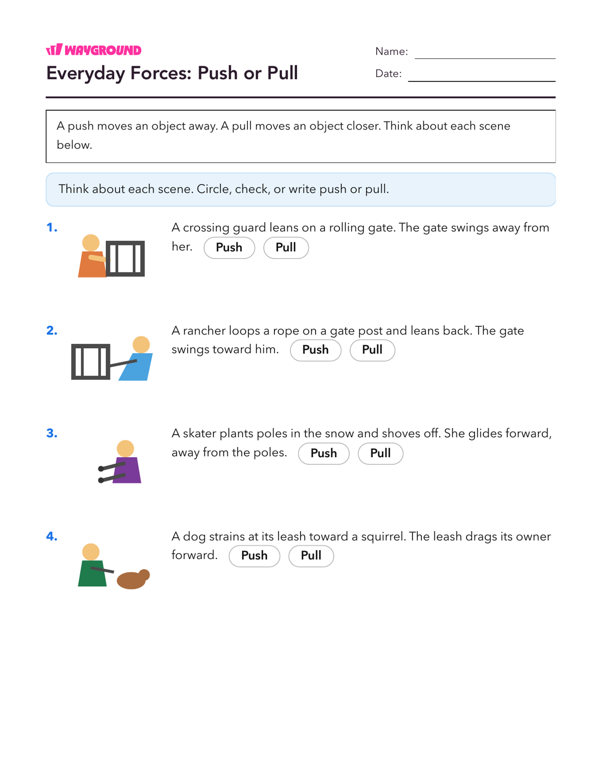 Everyday Forces: Push or Pull - Printable Forces-and-motion Worksheets Class 4 - Wayground