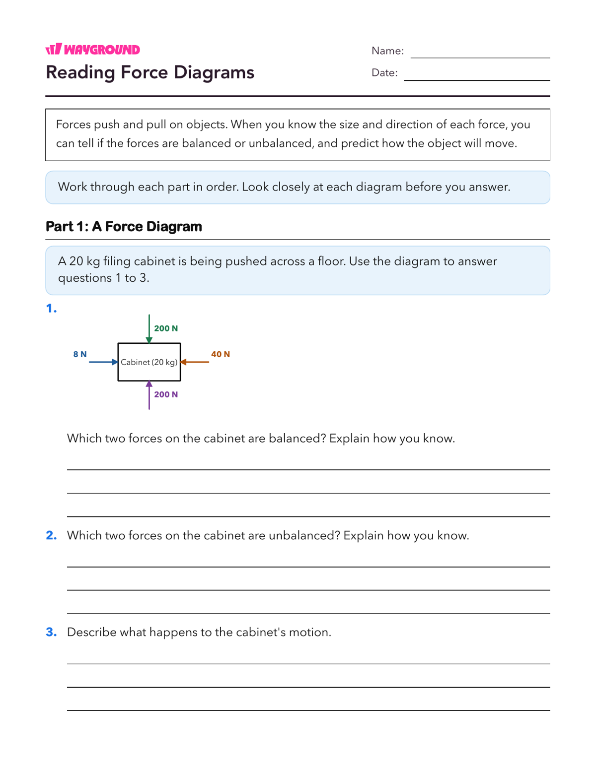 Reading Force Diagrams - Printable Forces-and-motion Worksheets Class 5 - Wayground