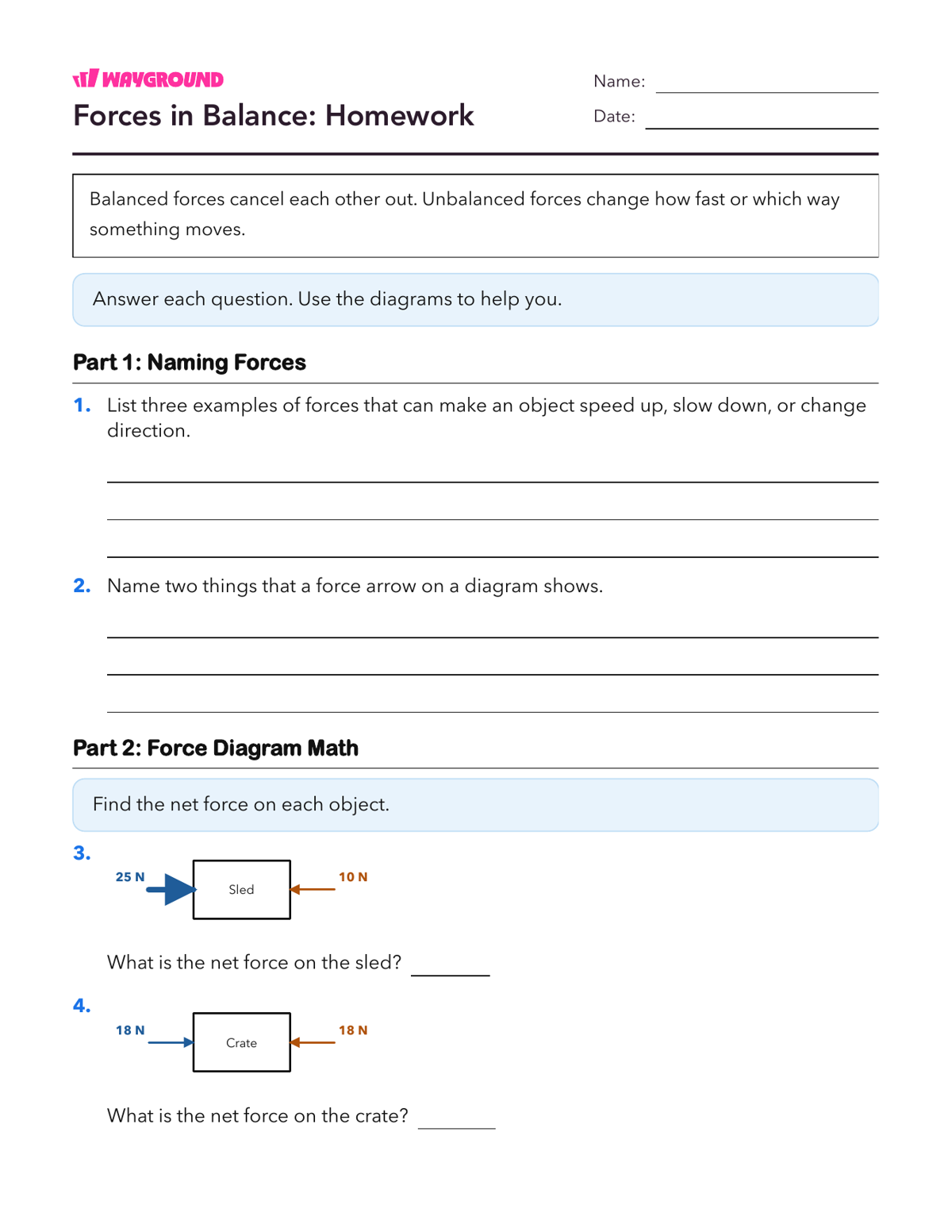 Forces in Balance: Homework - Printable Forces-and-motion Worksheets Class 5 - Wayground