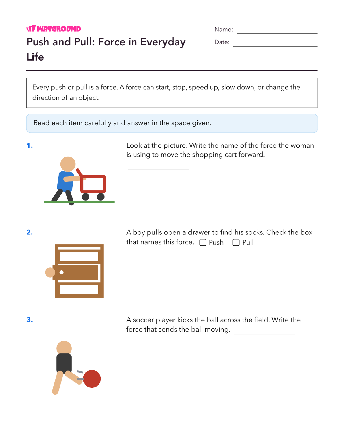 Push and Pull: Force in Everyday Life - Printable Forces-and-motion Worksheets Class 5 - Wayground