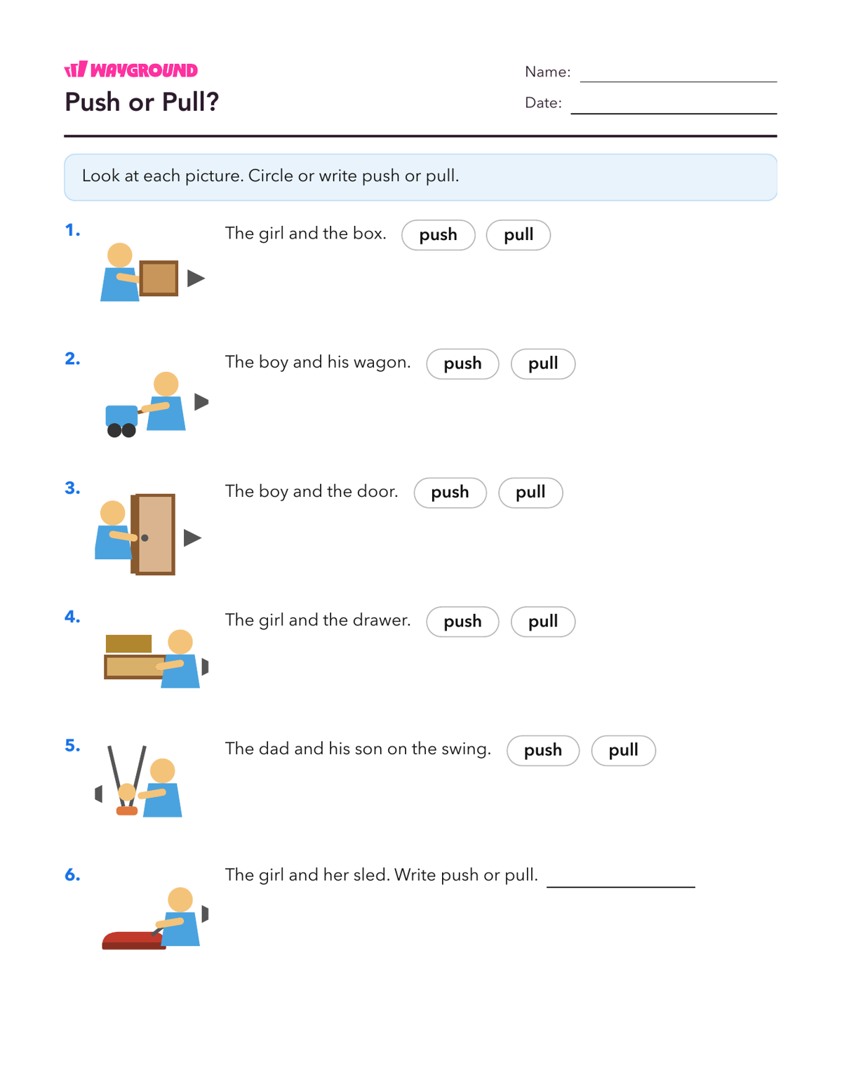 Push or Pull? - Dapat dicetak Gaya-dan-gerak Lembar-kerja Taman-kanak-kanak - Wayground