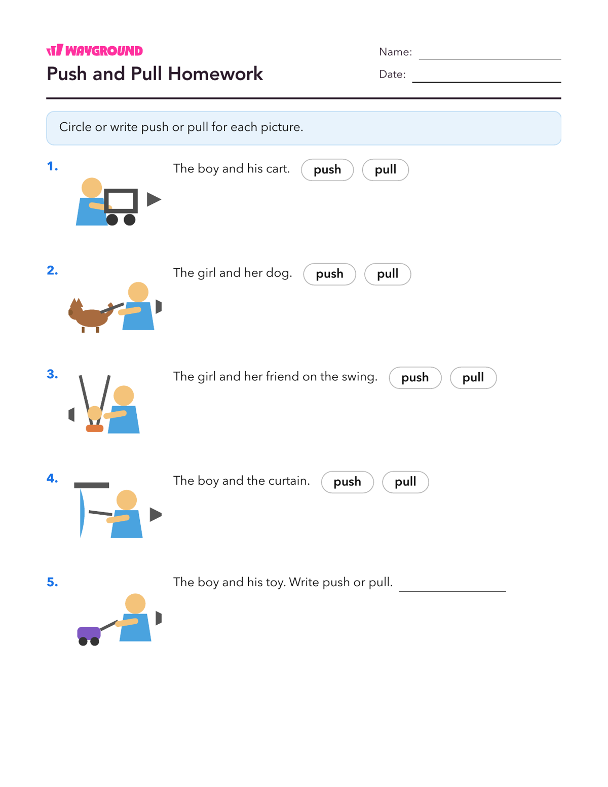 Push and Pull Homework - Dapat dicetak Gaya-dan-gerak Lembar-kerja Taman-kanak-kanak - Wayground