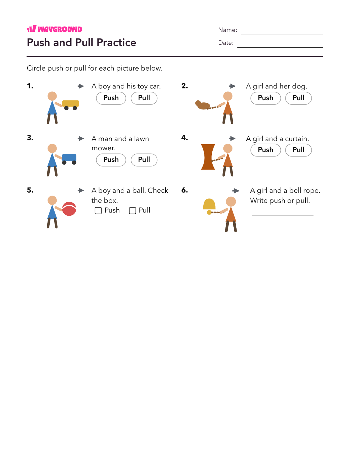 Push and Pull Practice - Dapat dicetak Gaya-dan-gerak Lembar-kerja Taman-kanak-kanak - Wayground
