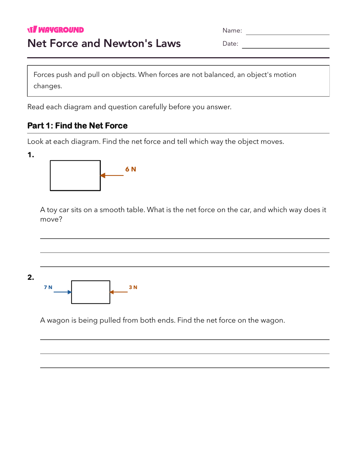 Net Force and Newton's Laws - Imprimible Fuerzas-y-movimiento Hojas-de-trabajo - Wayground