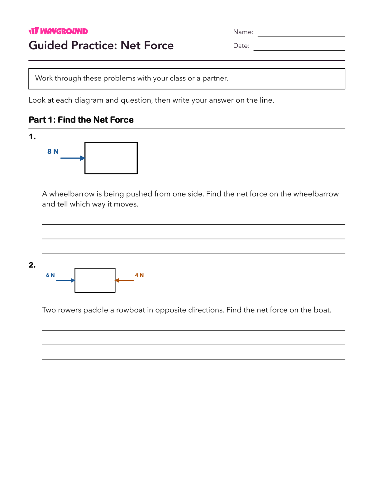 Guided Practice: Net Force - Imprimible Fuerzas-y-movimiento Hojas-de-trabajo - Wayground