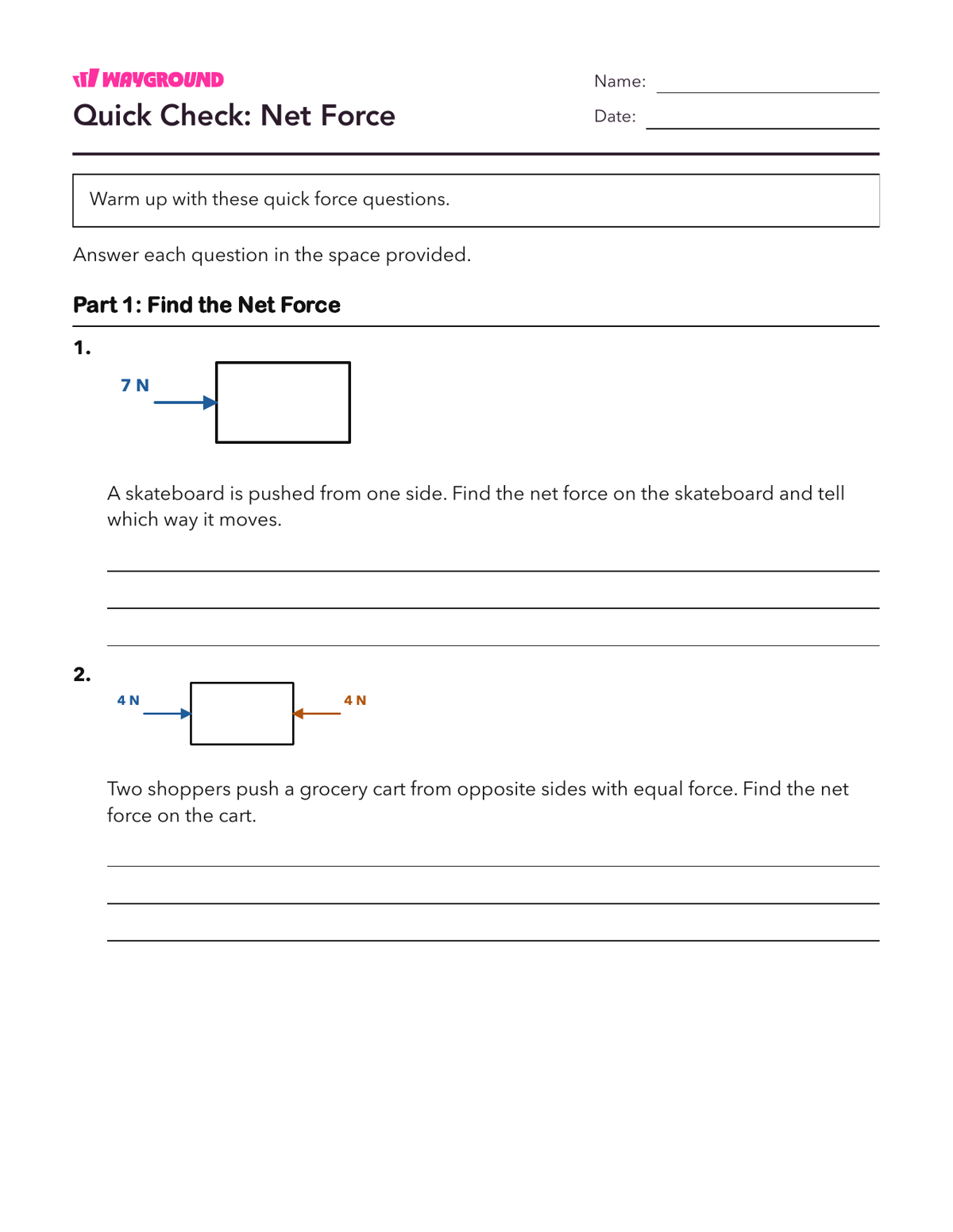 Quick Check: Net Force - Imprimible Fuerzas-y-movimiento Hojas-de-trabajo - Wayground