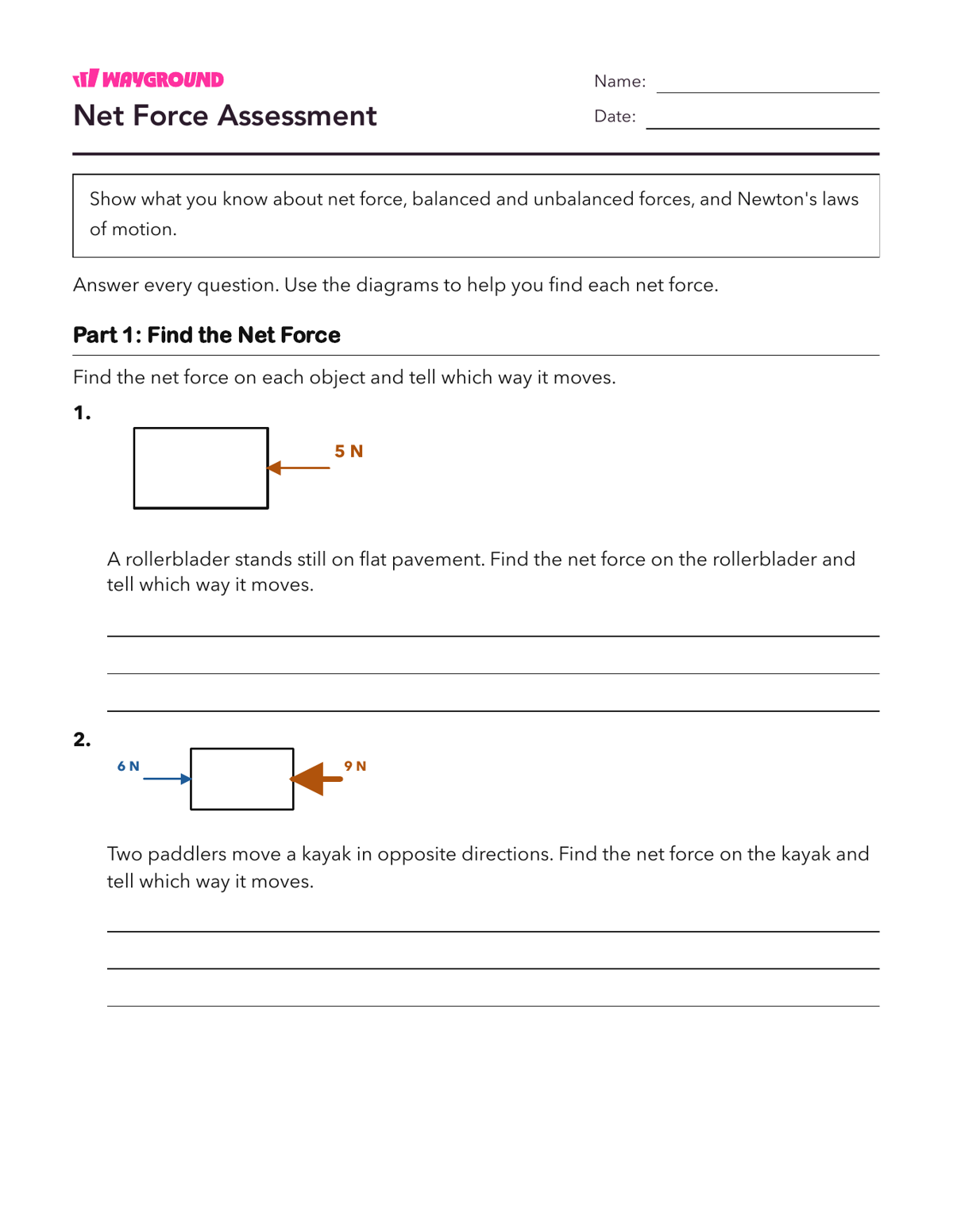 Net Force Assessment - Imprimible Fuerzas-y-movimiento Hojas-de-trabajo - Wayground