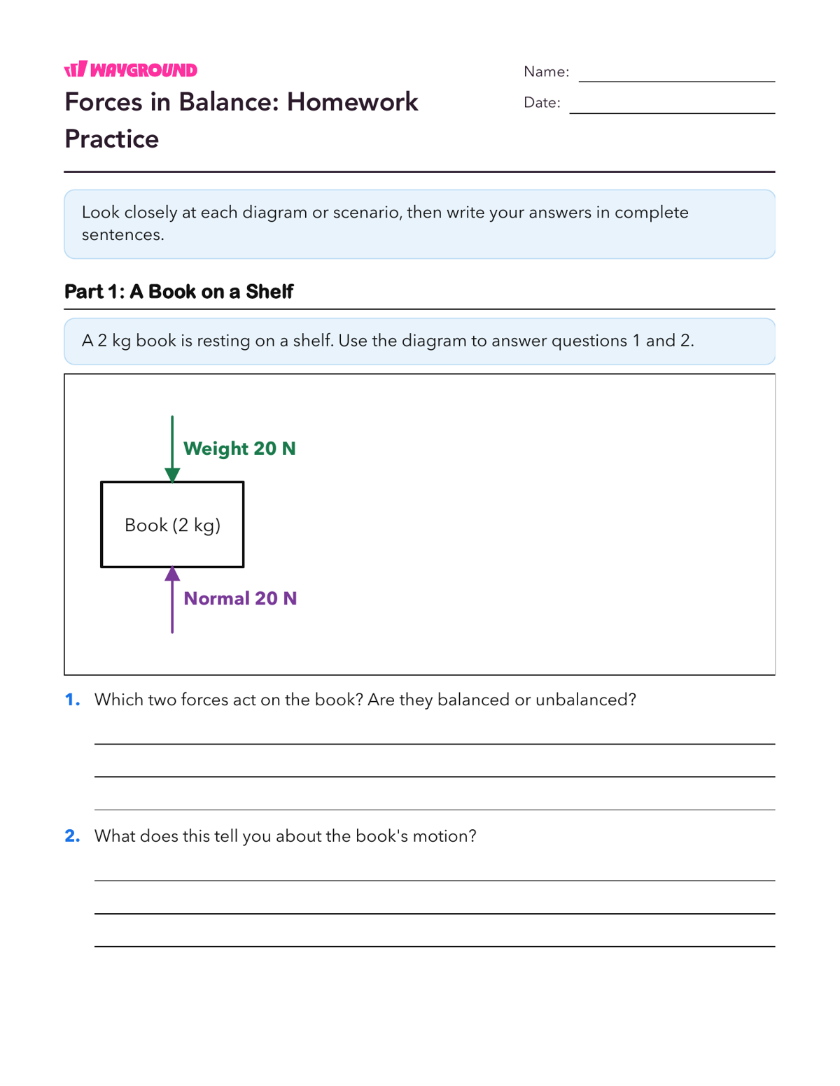 Forces in Balance: Homework Practice - Imprimible Fuerzas-y-movimiento Hojas-de-trabajo - Wayground