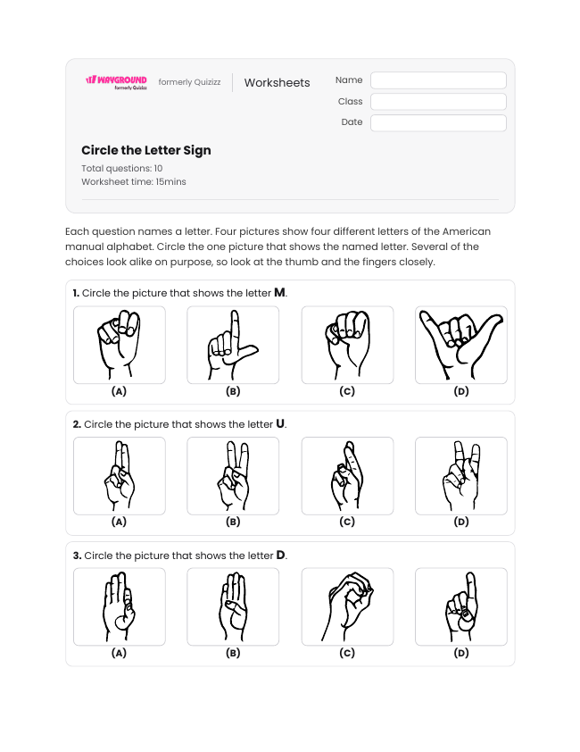 Circle the Letter Sign - Imprimible American-sign-language-(asl) Hojas-de-trabajo - Wayground