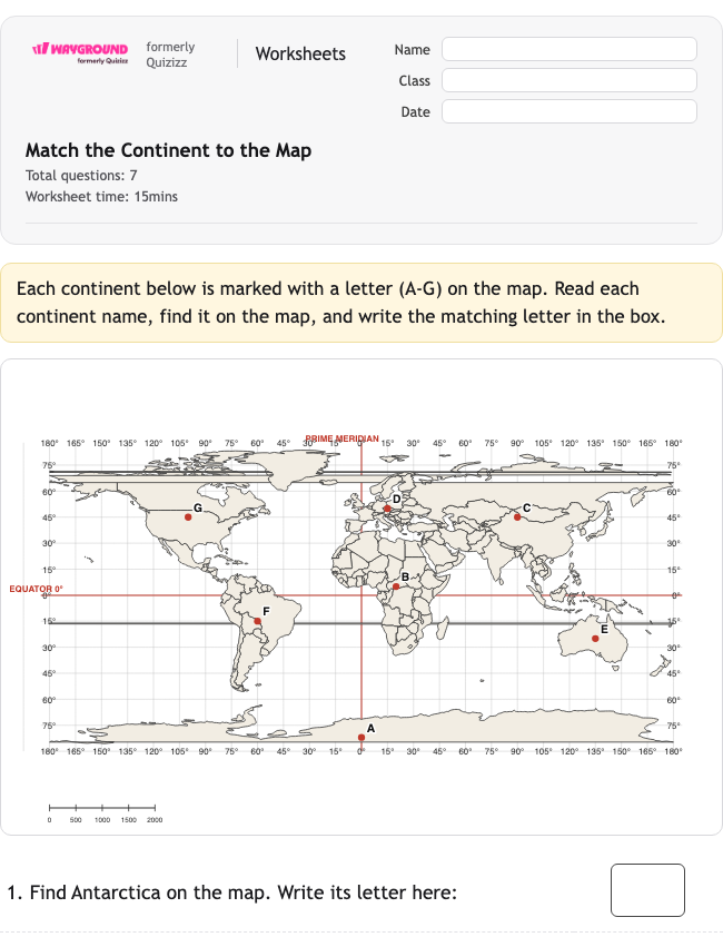 Match the Continent to the Map - Imprimible Continentes Hojas-de-trabajo Grado 2 - Wayground