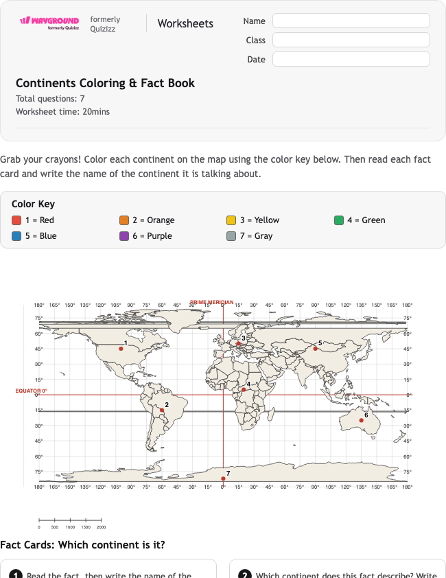 Continents Coloring & Fact Book - Imprimible Continentes Hojas-de-trabajo Grado 2 - Wayground